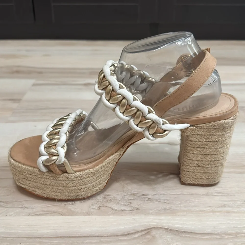 SCHUTZ Juliet Platform Sandals Chain Detail Espadrille Block Heel Size 11